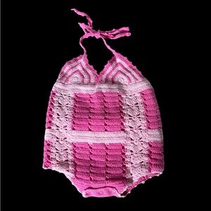 Pink Crochet Baby Halter Onesie